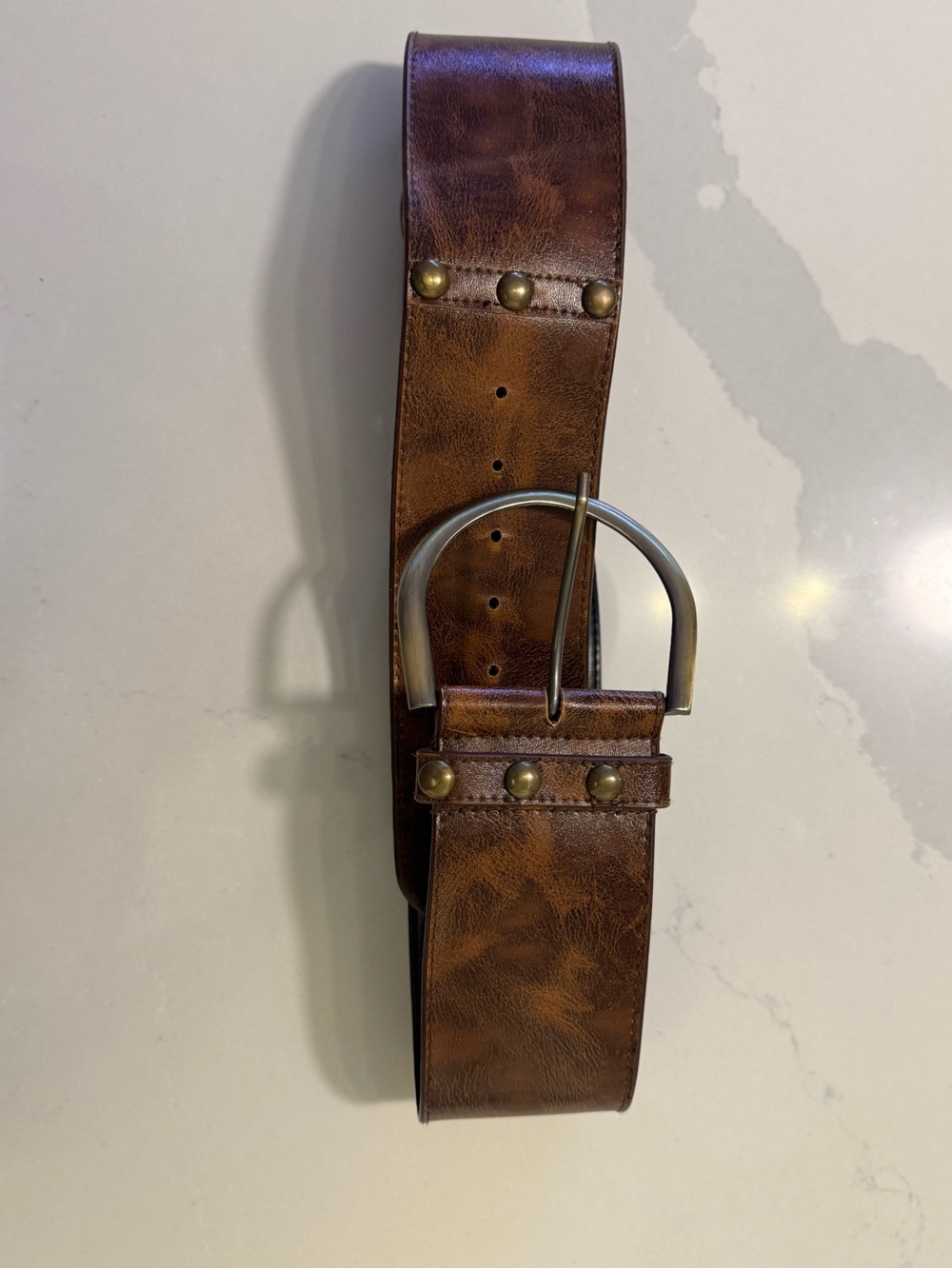 Women’s  Brown & Black Leather Belt with Brass Stud Accents